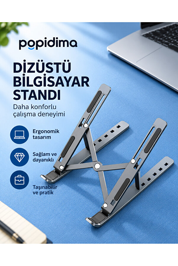 Popidima Alüminyum Ayarlı Laptop Macbook Uyumlu Notebook Yükseltici Tutucu Stand