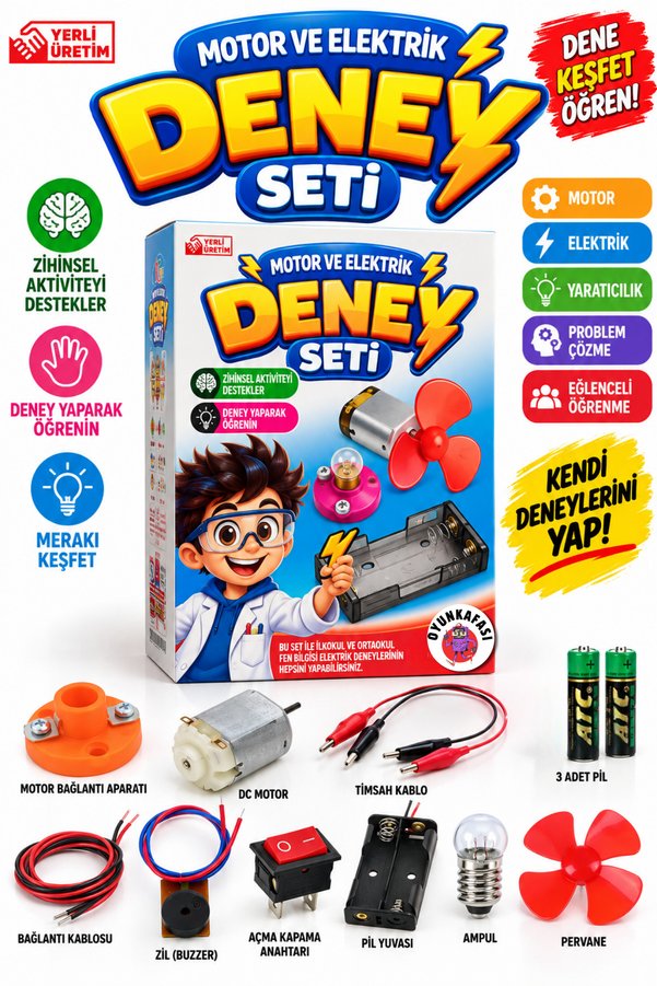 OYUNKAFASI Motor ve Elektrik Deney Seti – Çocuklar İçin Eğitici Fen Bilimleri Elektrik Devresi ve Motor Deney Kiti