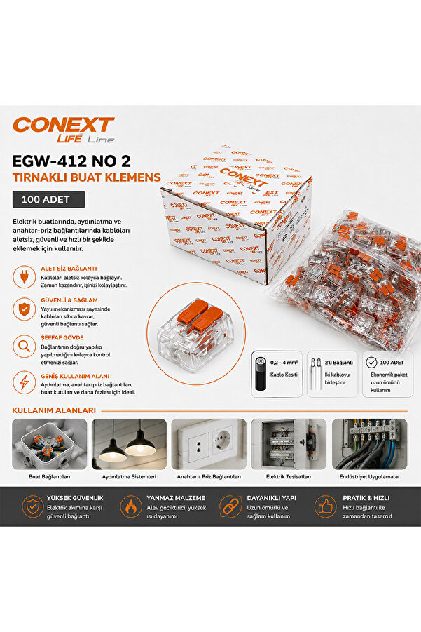 Go İthalat 100 Adet No 2 0.2X4.0 Kablo Geçmeli̇ Mandallı Buat Klemens () Glbl-Stl57839