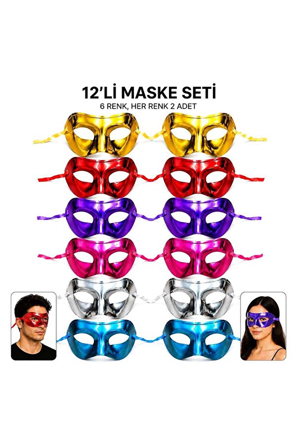 Evi̇mdeyokyok 1239Li̇ Metali̇k Venedi̇k Parti̇ Maskesi̇ Seti̇ – 6 Renk Karışık