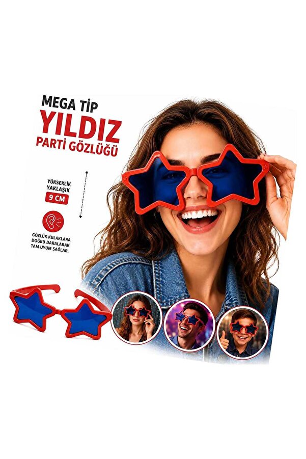 Evi̇mdeyokyok Mega Ti̇p Yıldız Parti̇ Gözlüğü Kırmızı Renk