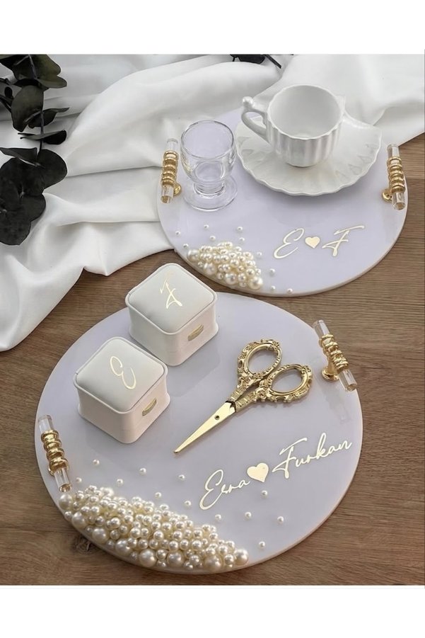 CatplexBoutique Söz Tepsisi - Kişiye Özel 2'li Nişan Tepsisi Damat Kahvesi Tepsi - SET 46