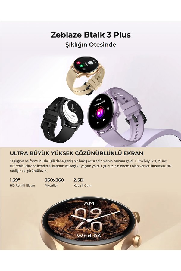 Zeblaze Btalk 3 Plus Akıllı Saat- 1.39" Hd Renkli Ekran-Süper İnce Ve Hafif Tasarım