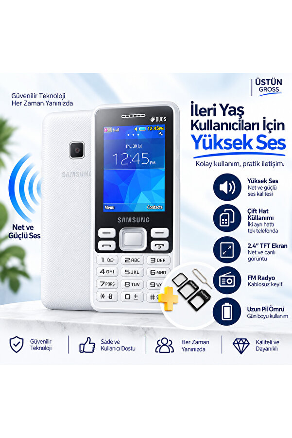 Genel Markalar Tuşlu Telefon Çift Hatlı 2.4" Geniş Ekran 1200 mAh Yüksek Ses BEYAZ