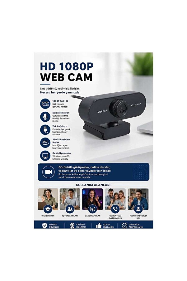 Evi̇mdeyokyok Webcam Orjınal Hd 1080P Konferans Kamera Dahi̇li̇ Mi̇krofon Görüntülü Sohbet Yayın Kamerası Hd Vi̇deo