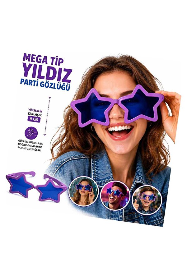 Evi̇mdeyokyok Mega Ti̇p Yıldız Parti̇ Gözlüğü Mor Renk