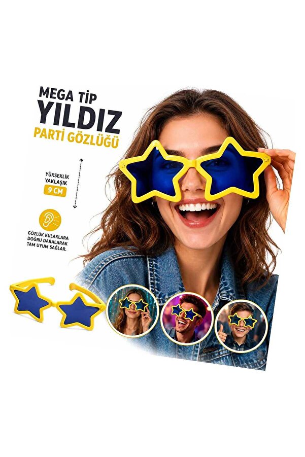 Evi̇mdeyokyok Mega Ti̇p Yıldız Parti̇ Gözlüğü Sarı Renk