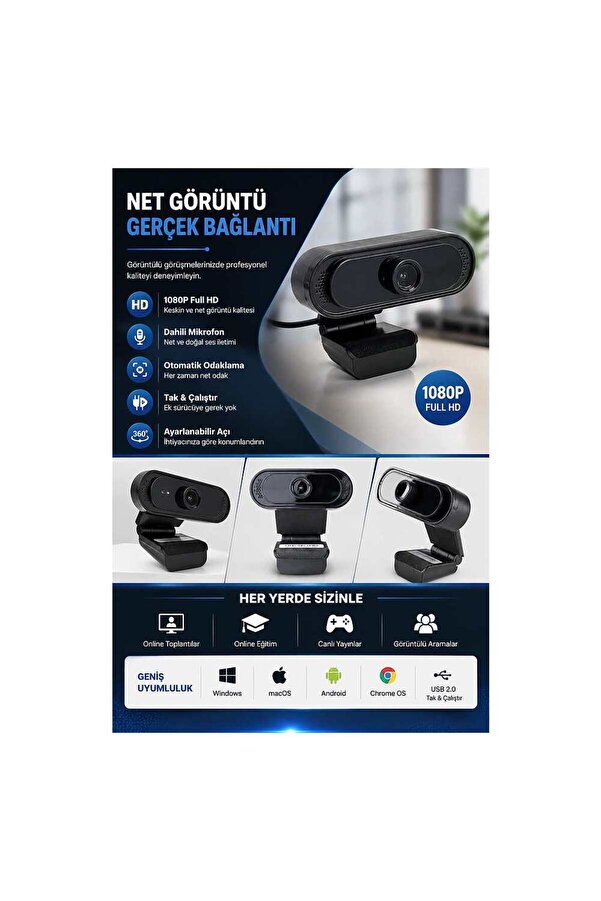 Evi̇mdeyokyok Webcam Orjınal 1080P Hd Konferans Kamera Dahi̇li̇ Mi̇krofon Görüntülü Sohbet Yayın Kamerası Hd Vi̇deo Ae