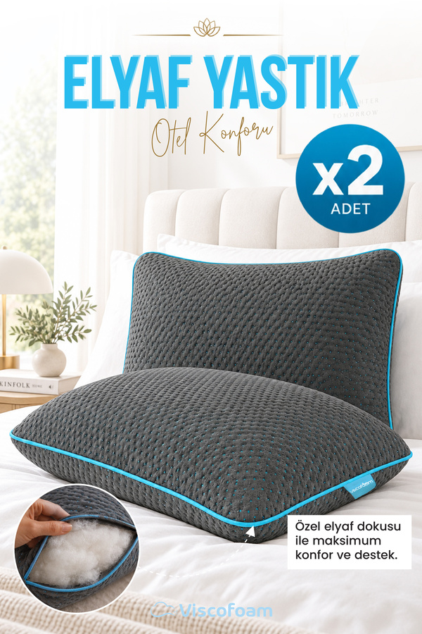 Viscofoam 2 Adet Dark Blue Comfort Elyaf Yastık 60x40 cm - Gri
