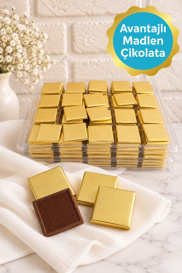 belchocolate Altın Sargılı Sütlü Madlen 100 Adet İkramlık Çikolata