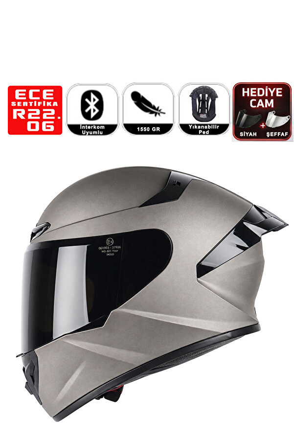 SKOLD MD-821 Full Face Motor Kaskı Matt Titanium Grey
