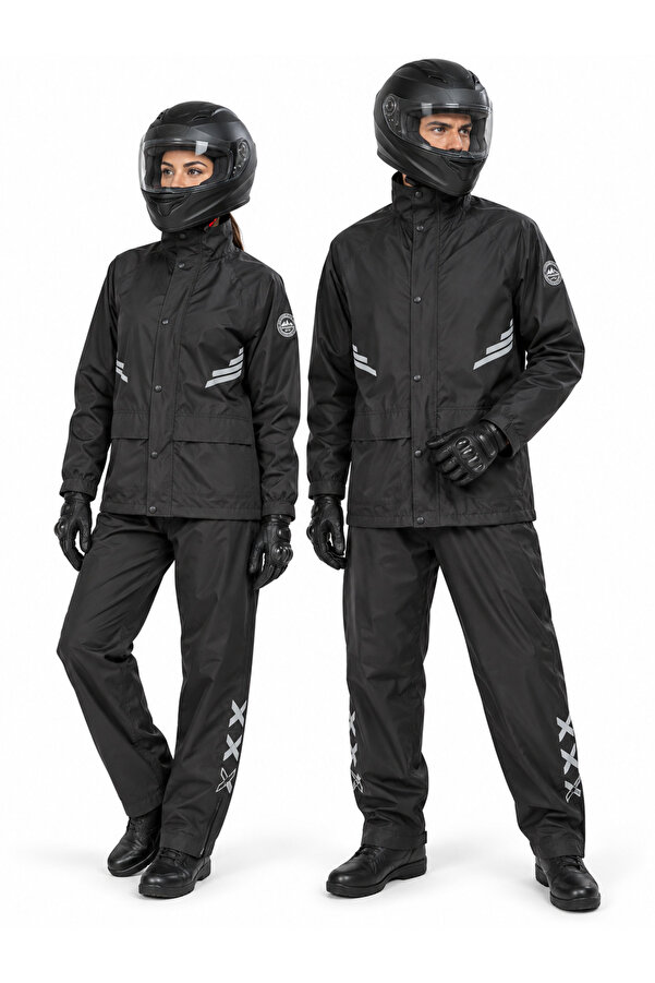 MOTOKIT Siyah Oxford Kumaş Motosiklet Yağmurluk Takımı - Su Geçirmez Hafif ve Dayanıklı