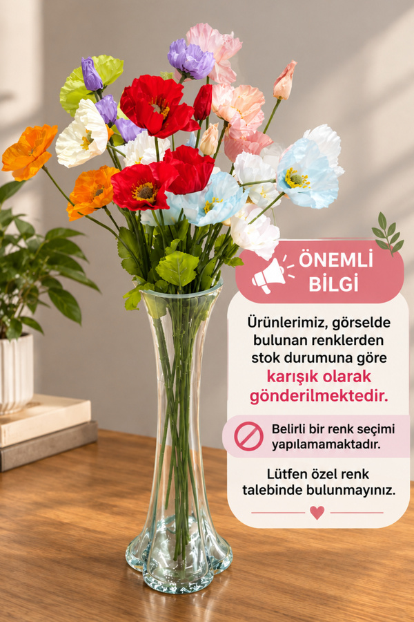 ALSHOP 4 Çiçekli Gelincik Yapay Çiçek Dalı 60 Cm 1 Adet