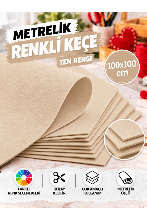 Mode Cool El İşi ve Hediyelik Kullanıma Uygun Ten Rengi Keçe Kumaş – 160 gr 100x100 cm