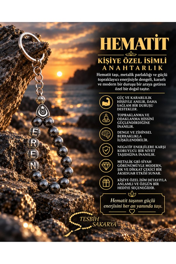 Tesbi̇h Sakarya Ki̇şi̇ye Özel İsi̇mli̇ - Doğal Taş - Anahtarlık - 12 Renk Mevcuttur