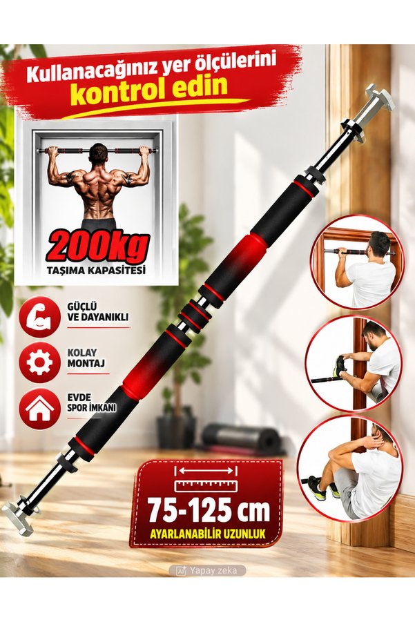 Unichrome Uzun Süngerli Barfix Demiri Barfiks Çubuğu 75 125 Ayarlanabilir Kapı Koridor Barfiks Barı