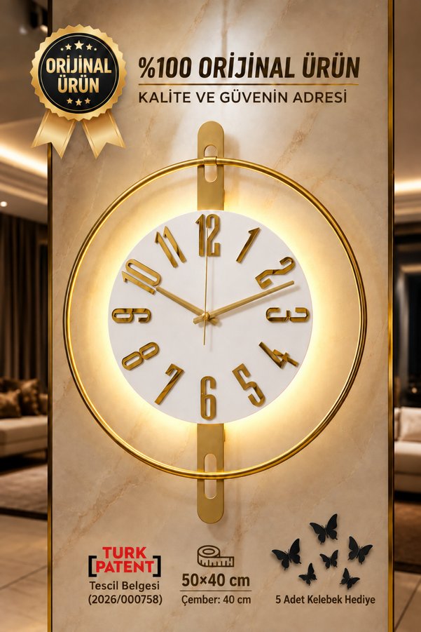 Pey Aksesuar Metal saat 40 x 50 cm Ahşap Ve Işığın Muhteşem Uyumu Duvar Saati dekoratif