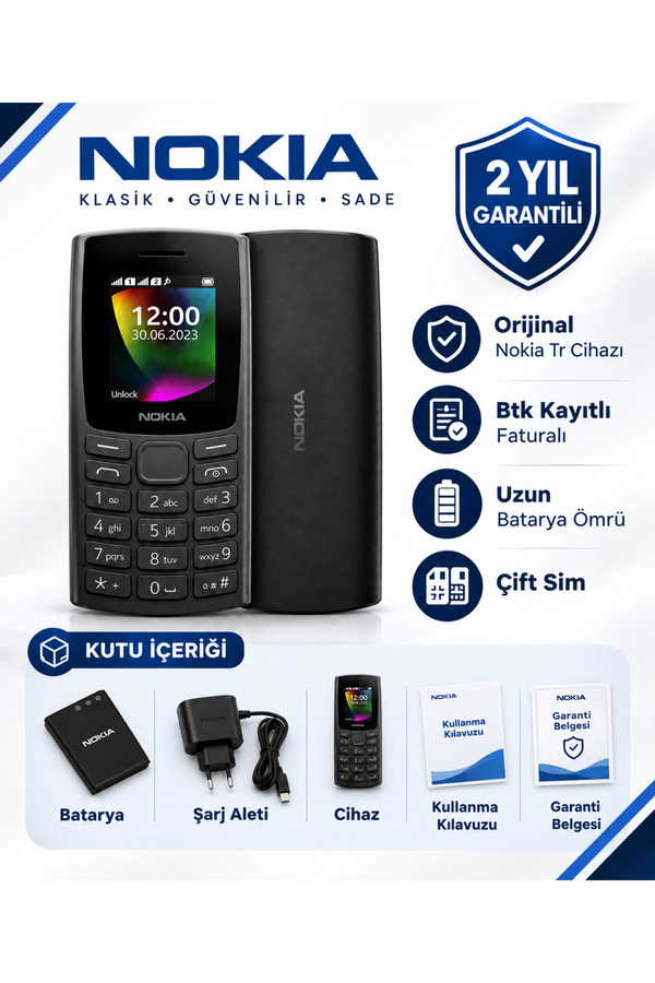 Nokia N106 Tuşlu Siyah Yeni Model Kamerasız Asker Yaşlı Telefonu