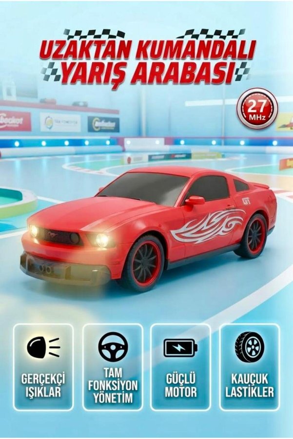 Tıfıl Toys Mustang Dev Boyutlu Uzaktan Kumandalı Yarış Arabası ışıklı 1:10 Ölçekli 6 Fonksiyonlu Oyuncak Araba