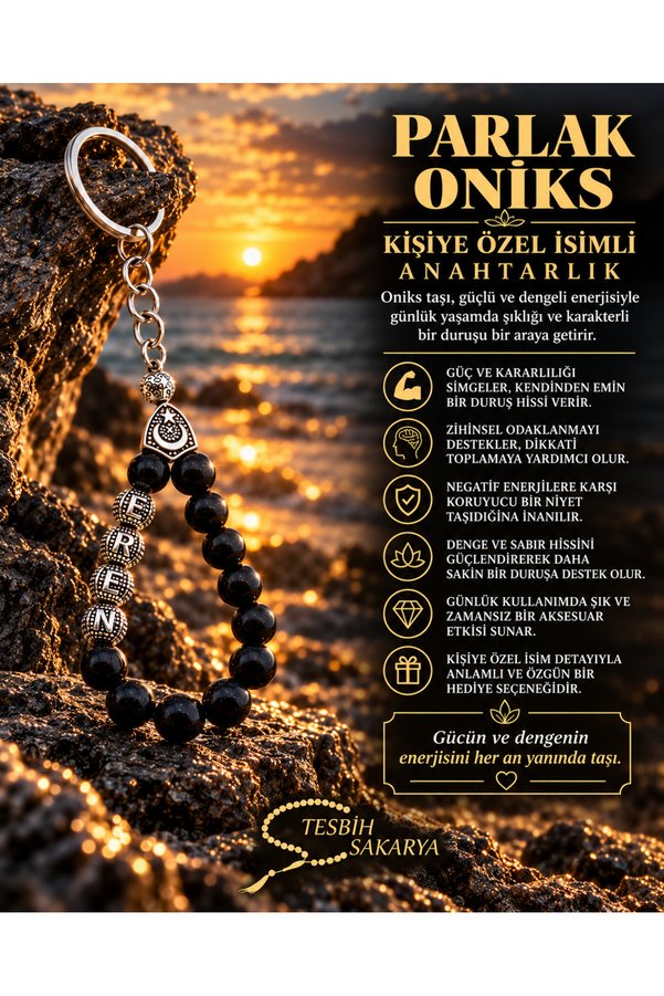Tesbi̇h Sakarya Ki̇şi̇ye Özel İsi̇mli̇ - Doğal Taş - Anahtarlık - 12 Renk Mevcuttur
