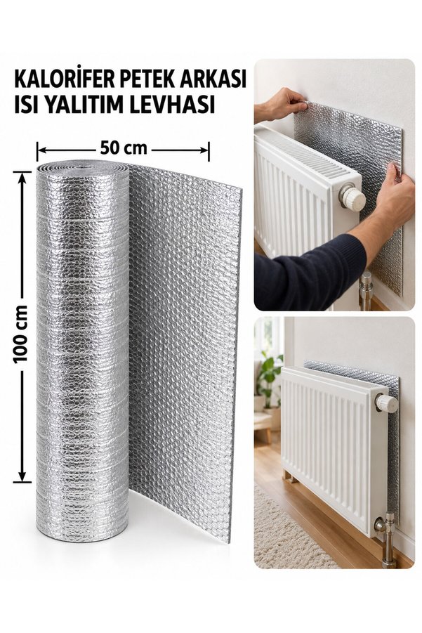 Bigohobi Kalorifer Petek Arkası Isı Yalıtım Levhası 50 × 100 cm Folyo Kaplı Isı Yansıtıcı