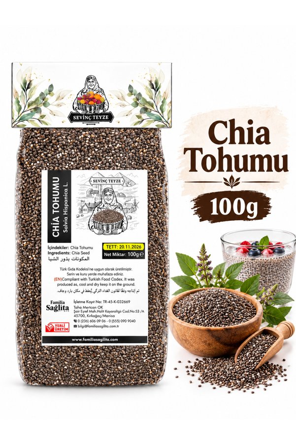 Organik Teyze Sevinç Teyze Chia Tohumu Çiya Tohumu Çiya Çayı Chia Seed Salvia Hispanica 100g