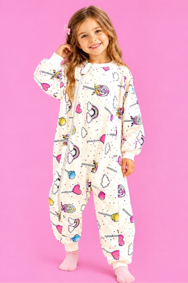 Happystore Elyafsız Organik Kışlık Uzun Kollu Çift Kat %100 Pamuk Pazen Pembe Şeker Çocuk Bebek Uyku Tulumu