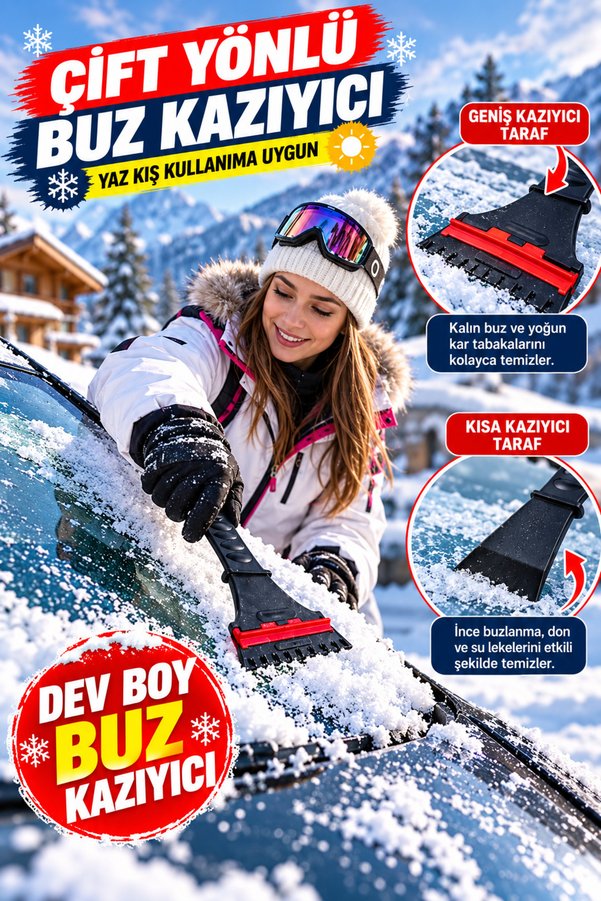 baffhome Araç Cam Buz Kazıyıcı ve Kar Temizleyici – Oto Ön Cam Buz Çözücü Kazıma Aparatı Ergonomik Saplı Kışlık Cam Temizleme Aparatı Çift Taraflı