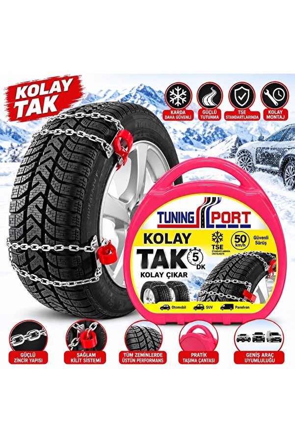 TuningPort Kar Zinciri Kolay Tak Çıkar Tüm Binek Ve Ticari Suv Jeep Araçlara Uyumlu 6'lı