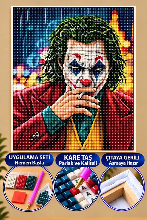 HONDEP 5D Elmas Boyama Seti – Joker | 40x50 cm - Tuvale Gerili Diamond Painting Sayılarla Boyama Mozaik Taş
