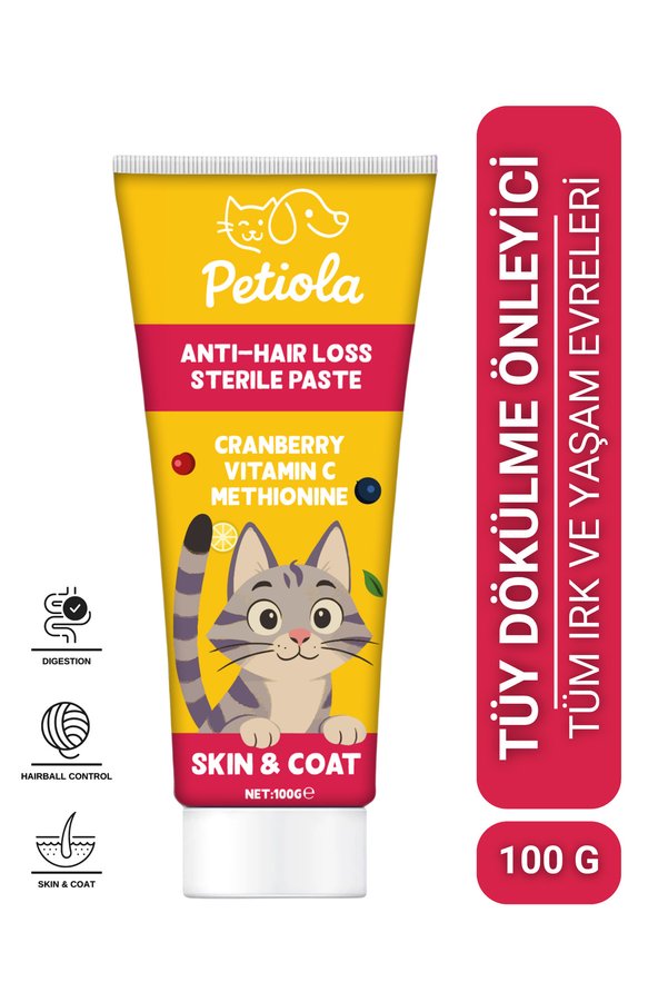 Petiola Tüy Dökülme Engelleyici Tüy Yumağı Ve Kusma Önleyici Multivitamin Kedi Malt Macun 100 gr