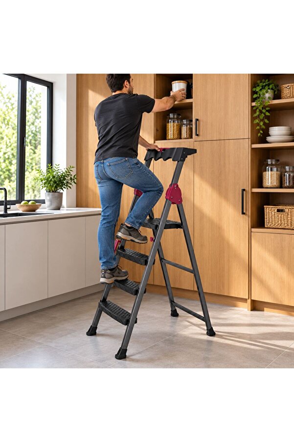Ethab Ti̇caret Glb-Stl41414 3+1 Basamaklı Metal Merdi̇ven - 150 Kg Taşıma Kapasi̇teli̇