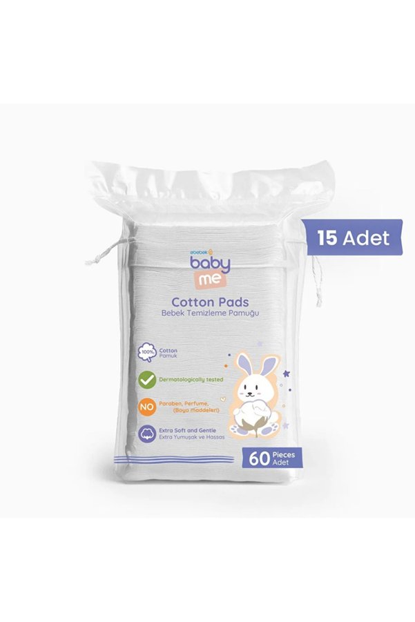 Baby&Me Bebek Temizleme Pamuğu %100 Saf Pamuk 60lı Poşet 15 Paket 565rtg-55
