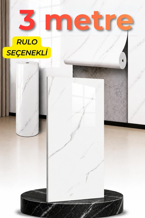 Renkli Duvarlar Shiny 30x60 cm Beden Seçenekli Parlak Beyaz Mermer Desenli Yapışkanlı Duvar Paneli Kağıdı Kaplama