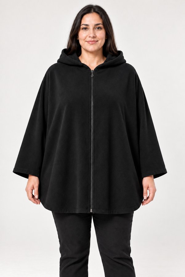 Curvy Trend Büyük Beden Kapşonlu Fermuarlı Polar Ceket
