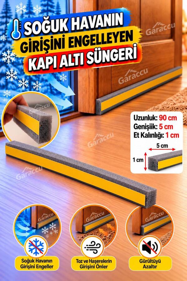 garaccu Gri Kapı Altı Süngeri Yapışkanlı Isı Yalıtım Bandı Eşik Süngeri Soğuk ve Toz Geçirmez