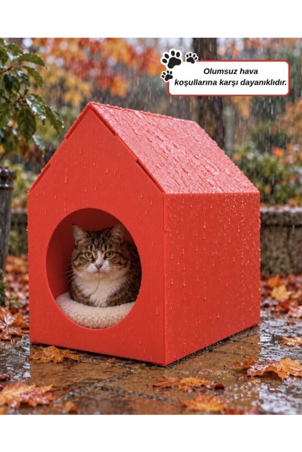 Temel Özel Üretim Plastik Kedi Evi Kırmızı