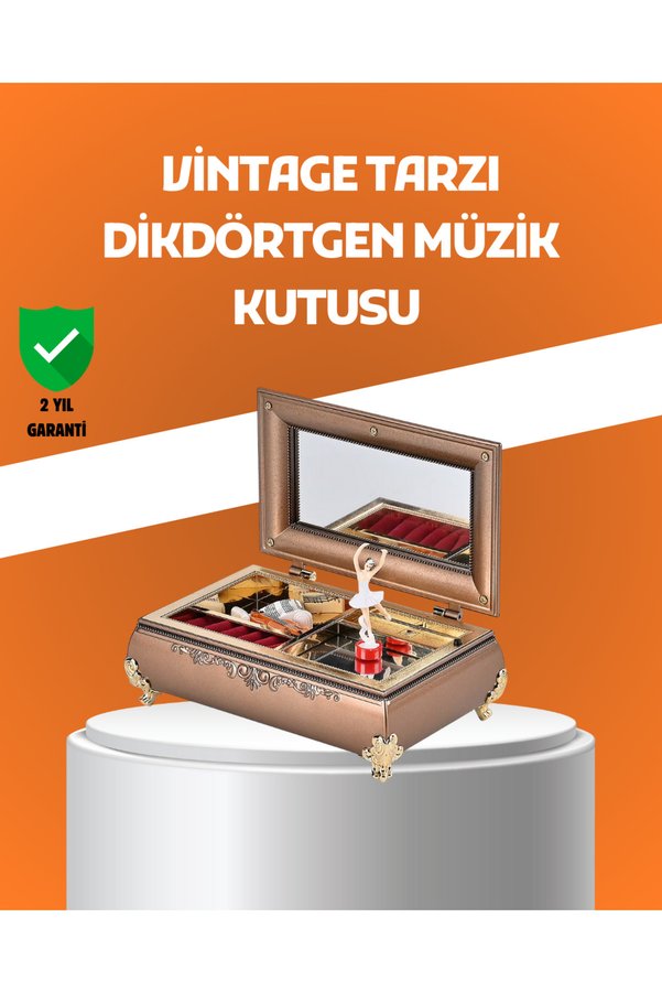 Marsilyan Müzikli Balerin Figürlü Takı Kutusu Piyano Desenli Dekoratif AKL48JD5