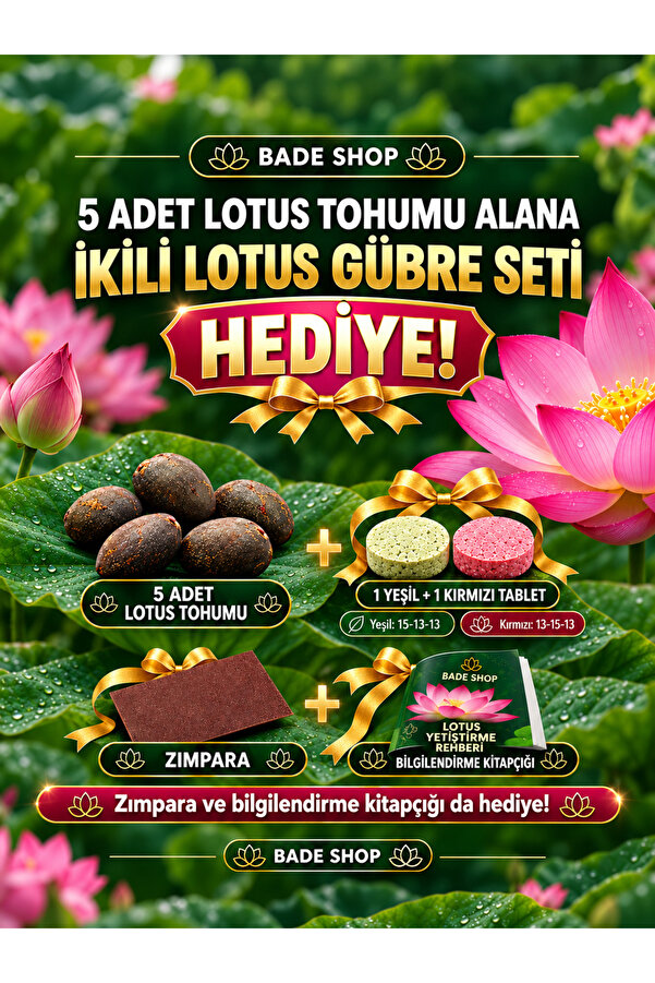 Bade Shop Lotus Yeti̇şti̇rme Seti̇ – 5 Adet Tohum + İki̇li̇ Gübre Seti̇, Zımpara Ve Bi̇lgi̇lendi̇rme Broşürü Hedi̇yeli̇