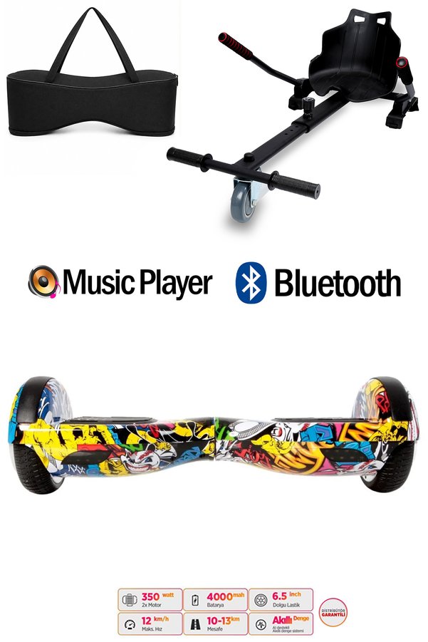 CityMate Elektrikli Kaykay Scooter Hoverboard Akıllı Denge 6.5 Inch + Hover Kart + Çanta Extrem Paket D01