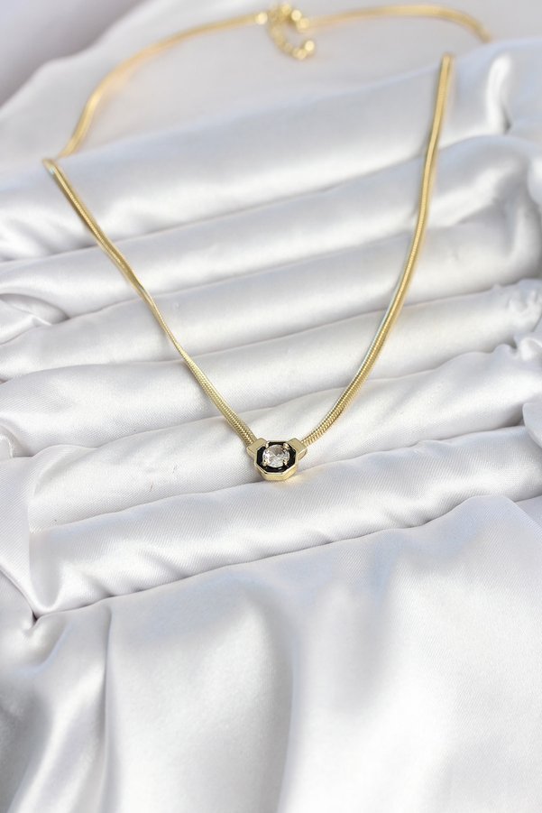 Ethab Giyim Ezme Yılan Zincir Model Zirkon Taşlı Vıp Seri Gold Renk Kadın Kolye 5886 - Glst7306-2909