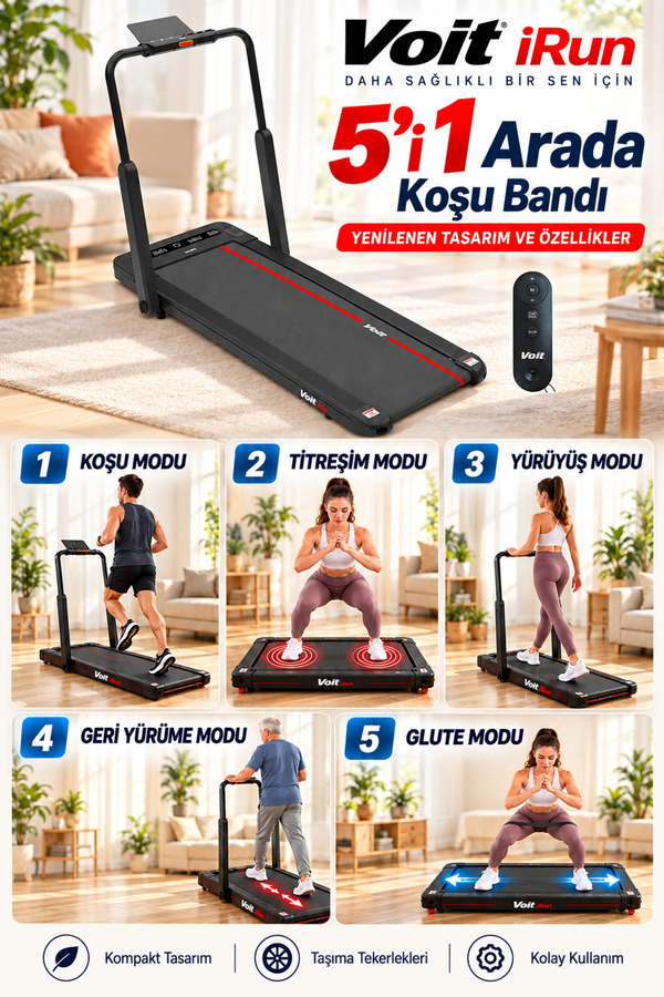 Voit Irun 5in1 Titreşimli Katlanabilir Koşu Bandı Bluetooth Bağlantılı Titreşim ve Geri Yürüme Modlu