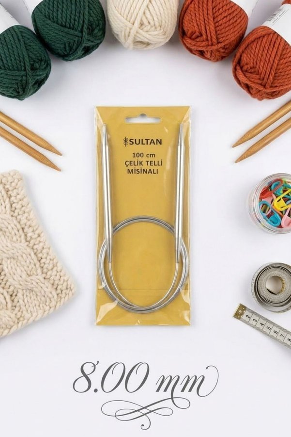 hobi dünyası evim 1 Adet 100 cm Sultan Çelik Telli Misinalı Şiş 8 mm