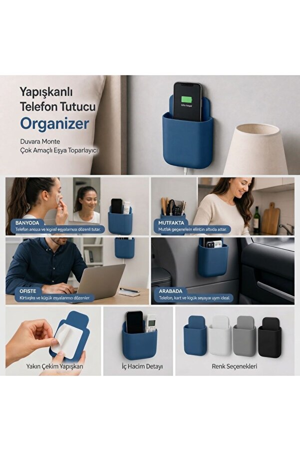 Go İthalat Yapışkanlı Telefon Ve Kumanda Tutucu Organizer, Duvara Güçlü Yapışan Çok Amaçlı Eşya Toparlayıcı ()