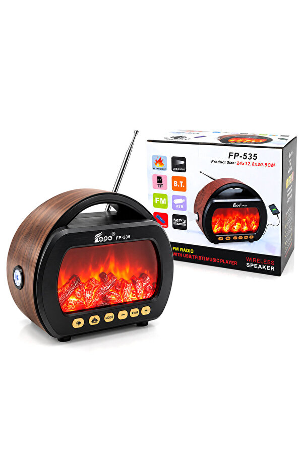 Go İthalat Fener - Şömineli Radyo - Retro Am - Fm - Sw Usb - Type-C Sarjlı Bt - Tf - Usb Speaker Fp-536 Pl-4728