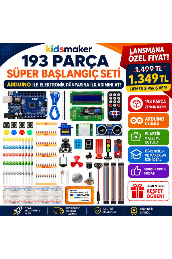 Kids Maker Arduino 193 Parça Süper Başlangıç Seti - Malzeme Kutulu