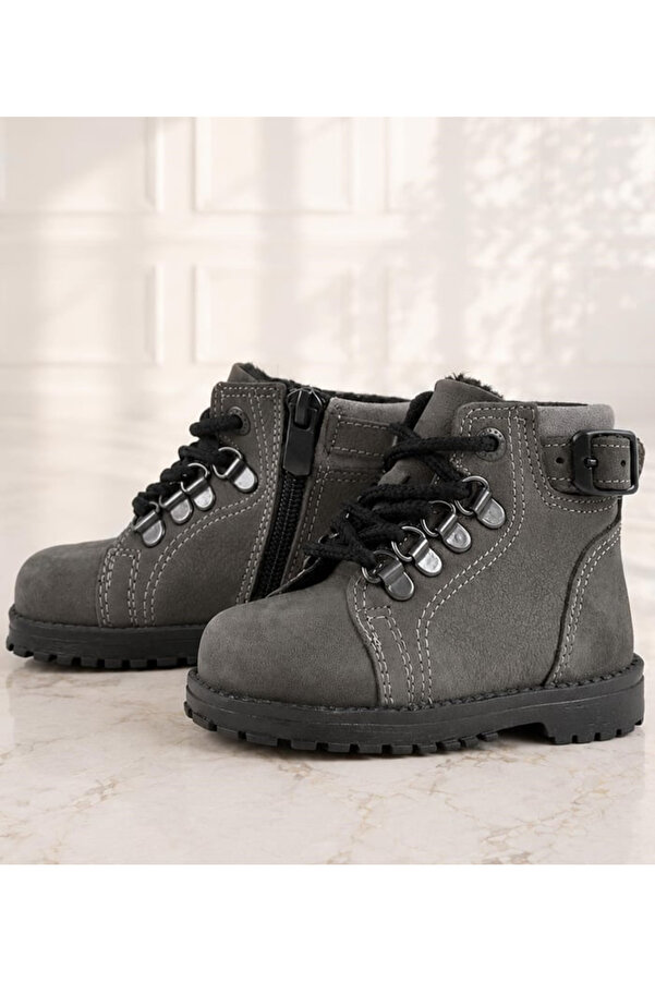 Ortopedikal Rakerplus Griffon 8028-Gr2 Gri Nubuk Cilt % 100 Hakiki Deri Fermuarlı Erkek Çocuk Bot