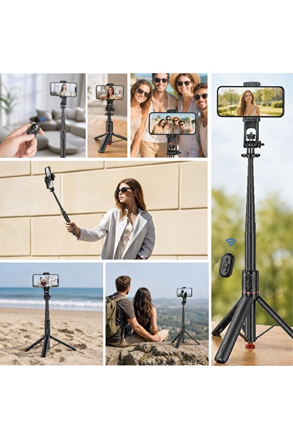 Go İthalat 130 Cm Uzayabilen Manyetik Kumandalı Tripod Ve Ayarlanabilir Telefon Tutuculu, Alüminyum Gövdeli Sel