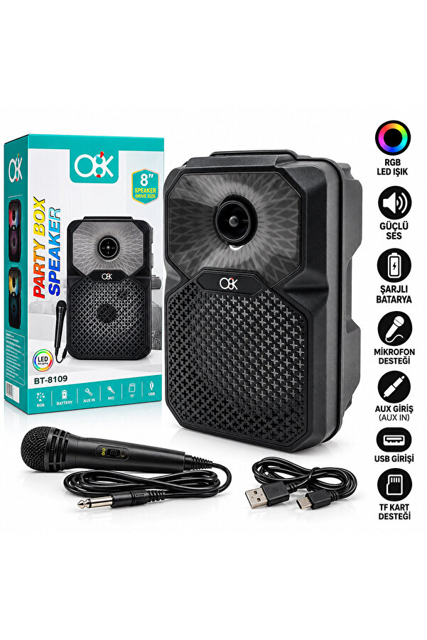 Go İthalat Pl-4805 Karaoke Mikrofonlu Speaker Hoparlör Bt - Sd - Usb Sarjlı Rgb Işıklı Dc 5V - Aux 8 Inc Bt-810