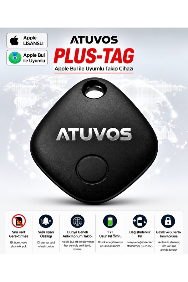 ATUVOS Plus-Tag iOS Uyumlu Akıllı Takip Cihazı